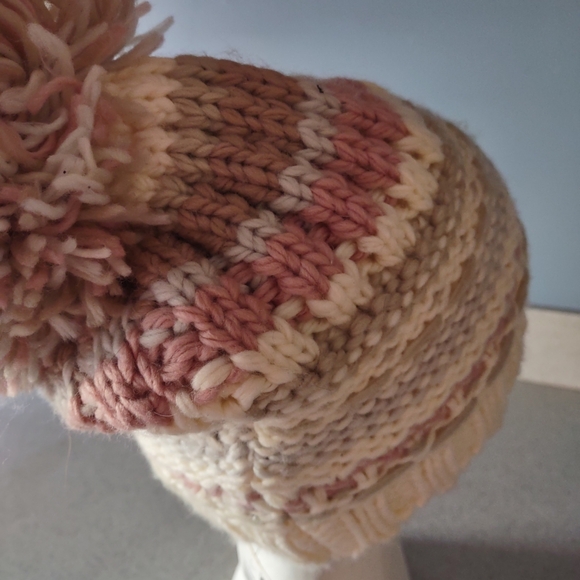 Inc International Concepts Colorblock Mega-Pom Beanie Ivory/Tan/Pink One Size - Picture 5 of 9